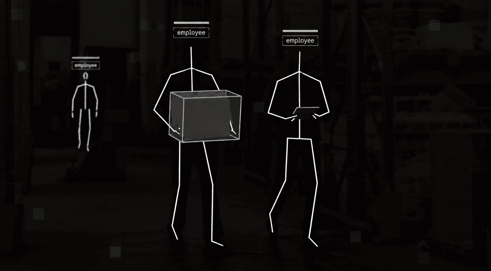 AI visualization of the worker as a skeletal wireframe